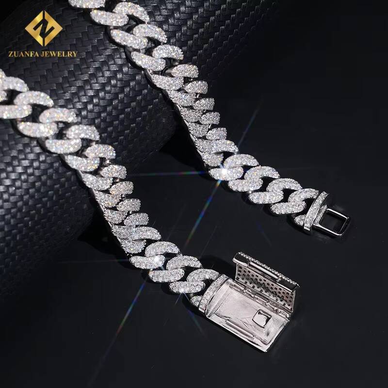 12mm Cuban Link Chain 925 Sterling Silver VVS1 Moissanite Fashion Pass Diamond Tester Fire Jewelry S925 Iced Out Hip Hop