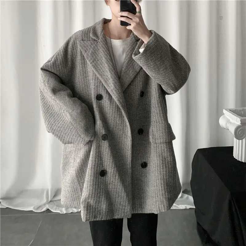 Mid-Length Thick Windbreaker For Men Hong Kong Style Autumn Winter Vintage Woolen Suit Jacket Unisex Korean Corduroy Coat W250815