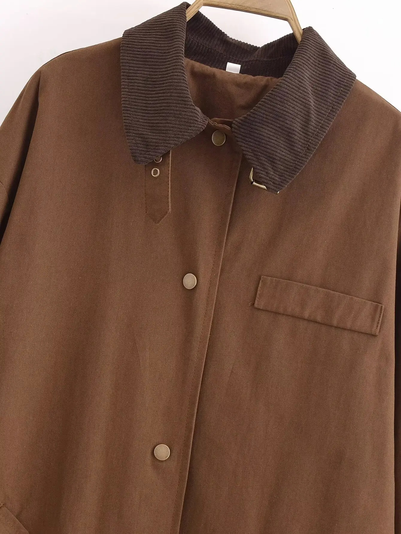 TRAF Women 2024 Autumn and Winter Fashion Lazy Style Stitching Coat Casual Zipper Long Sleeve Outerwear Mujer 250805