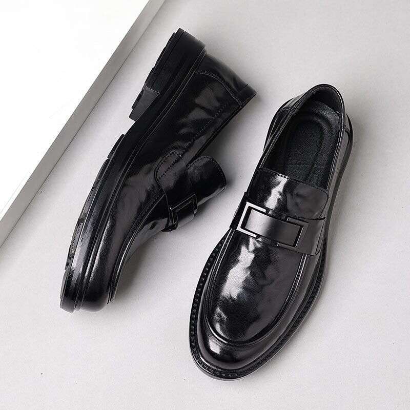 New Made Of Genuine And Cowhide, Men's British Style With Pointed Toe Loafers, Black Business Formal Casual Wedding