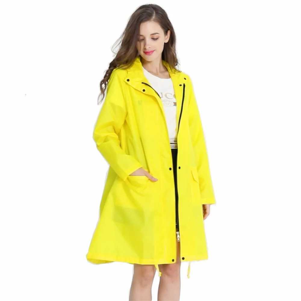 Womens Stylish Solid Yellow Rain Poncho Waterproof Raincoat with Hood and Pockets Y250814