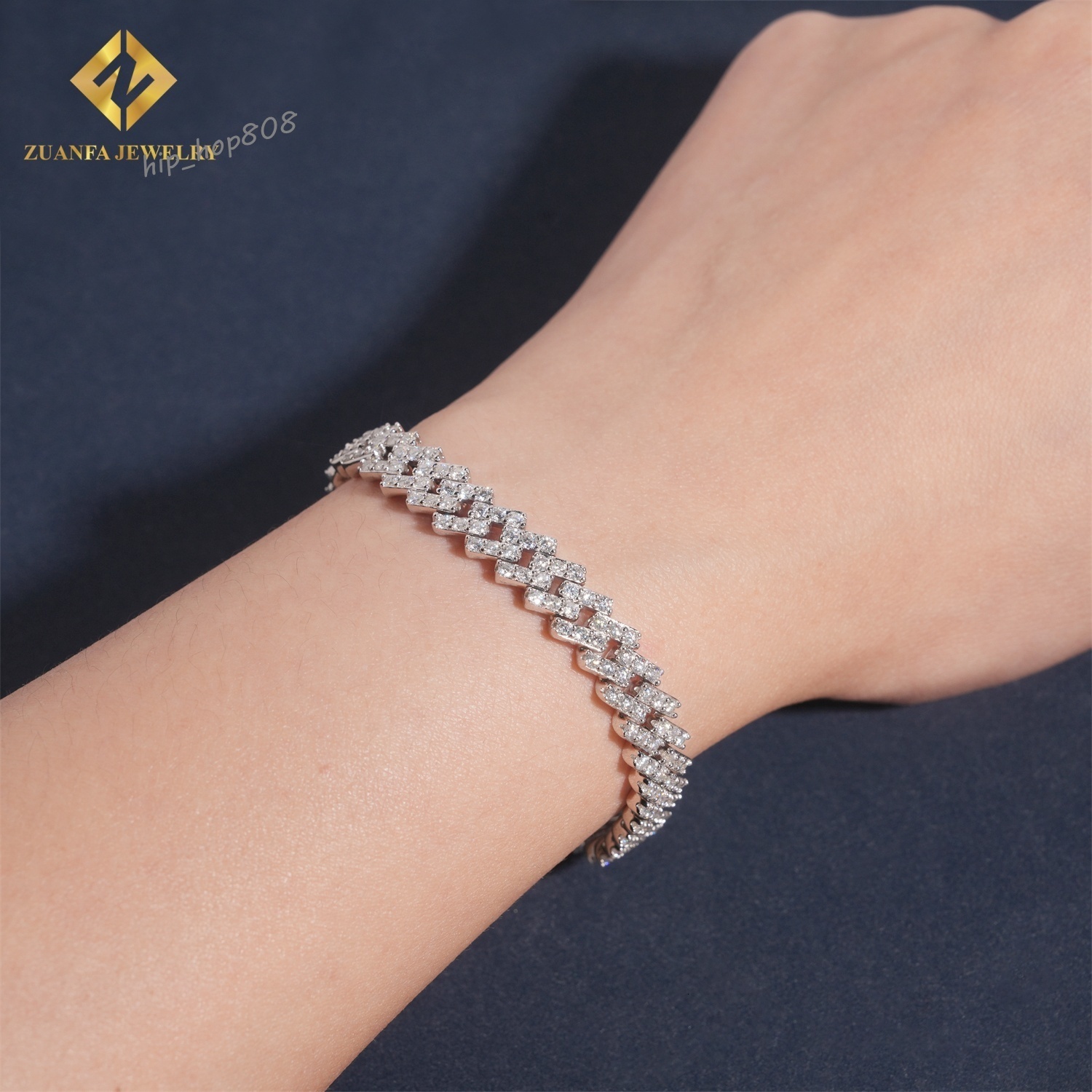 8mm 1 Row Moissanite Cuban Bracelet 925 Silver Fine Jewelry Iced Out Bracelet Hip Hop Bracelet