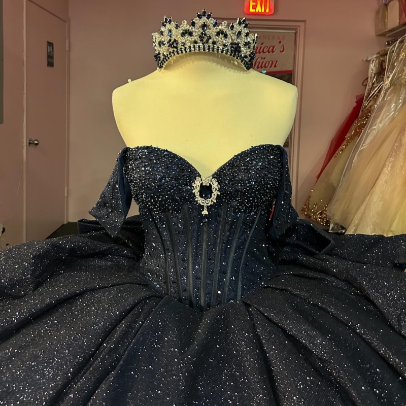 Black Shiny Princess Sweet 16 Dress Dress Quinceanera Dresses Sequin Beads Bow Corset Party Birthday Vestido De 15 Anos Ball Gowns
