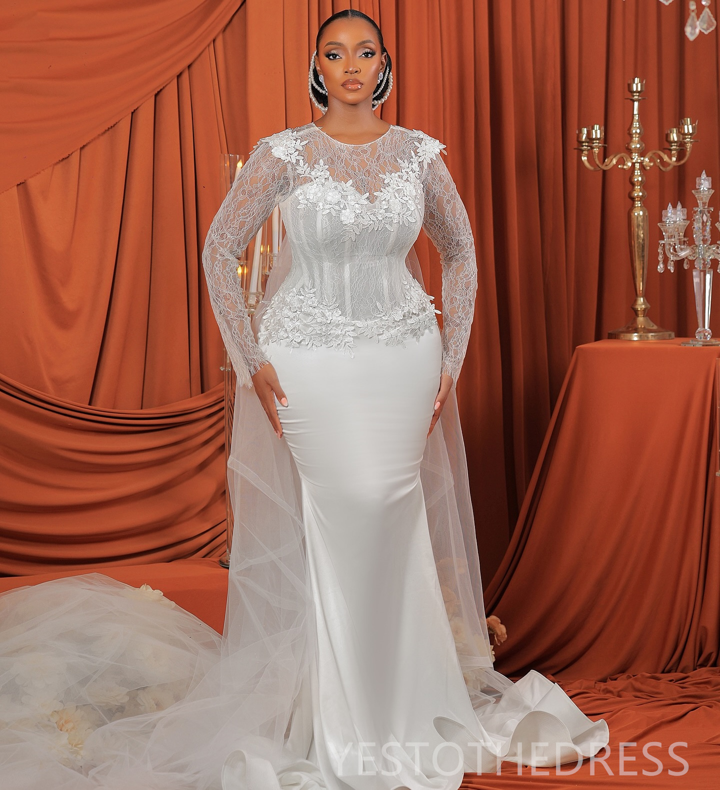 2025 Plus Size African Wedding Dress Bridal Gowns For Bride Sheer Neck Beaded Pearls Tiered Tulle Beaded Lace Rhinestones Wedding Gowns For Black Wome