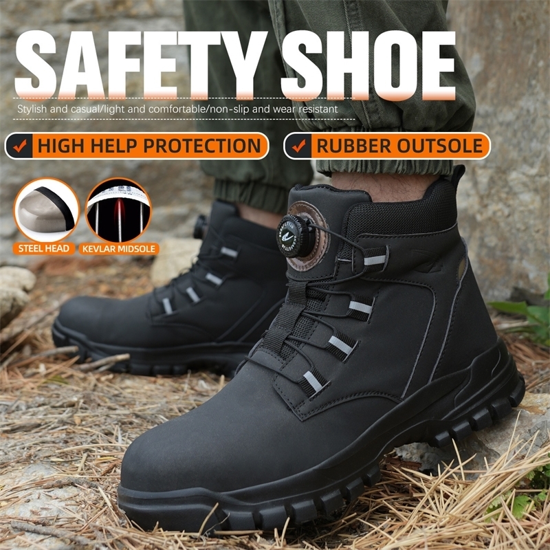 Rotating Button Work Shoes for Men Anti Puncture Sneakers Waterproof Safety Non Slip Steel Toe Tactical Boots w250801