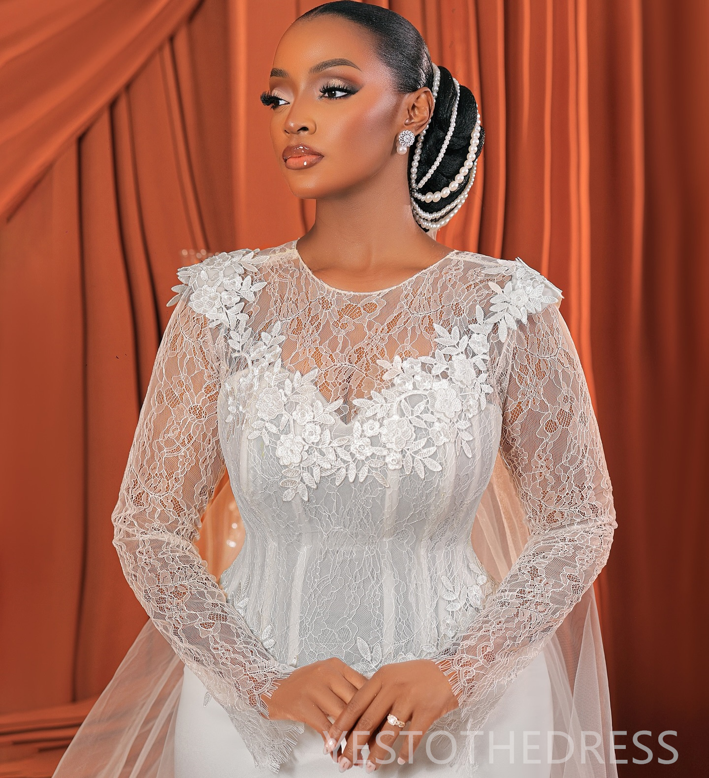 2025 Plus Size African Wedding Dress Bridal Gowns For Bride Sheer Neck Beaded Pearls Tiered Tulle Beaded Lace Rhinestones Wedding Gowns For Black Wome