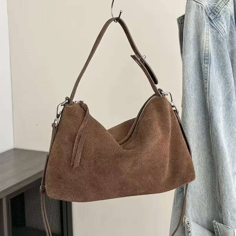 Designer Bags Fashion Autumn Winter Big Boston Tote Soft Matte Suede Cow Leather Women's Handbag Shoulder Crossbody Bag For Women Grey Brown Luxu