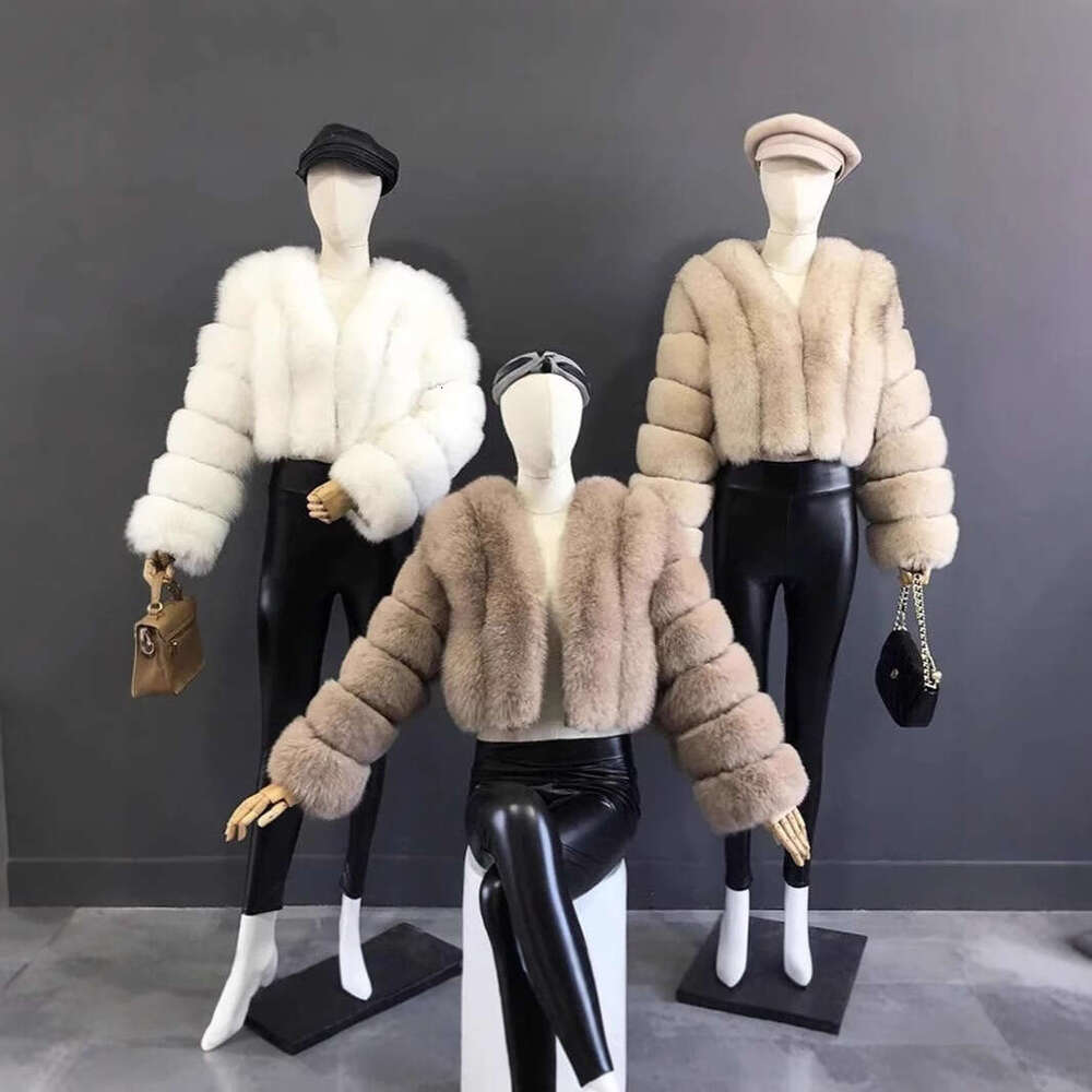 Faux Fox Fur Coat V-Neck Winter Woman Long Sleeve Warm Winter Coat Women Fashion Luxury New Fur Jacket