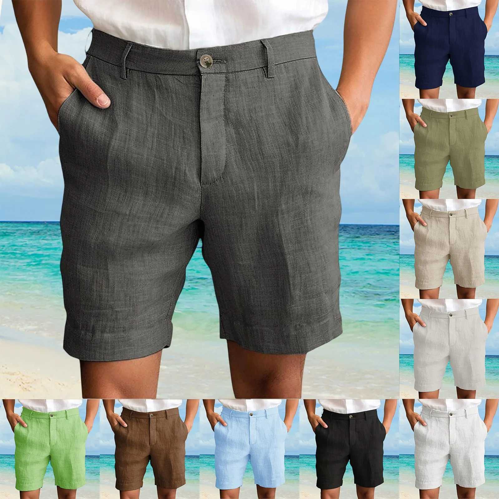 2025 Summer Cotton Linen Shorts for Men Solid Casual Button Pocket Beach Shorts Mens Comfortable Simple Vacation Leiture Pants Y250814