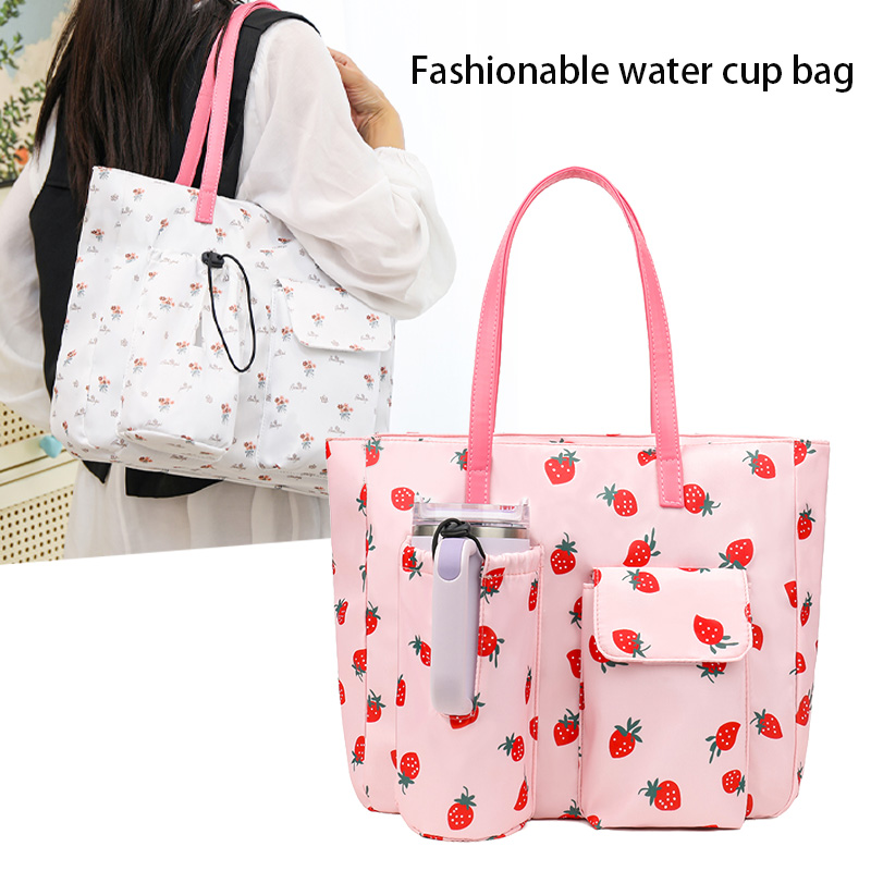 Floral white and pink butterfly print tote bag, adding a touch of freshness to your travels 307 Water Bottle Bag