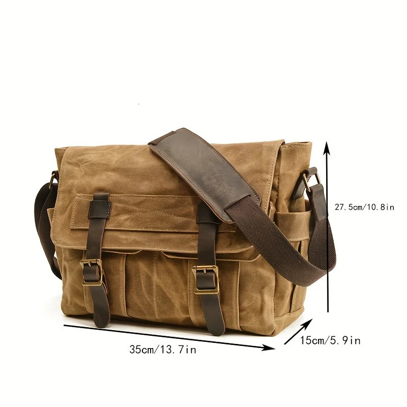 Wax Canvas Splicing Mens Real-Leather Bag Vintage Mens Single-Shoulder Bag Fashion Computer Messenger Bag 250809