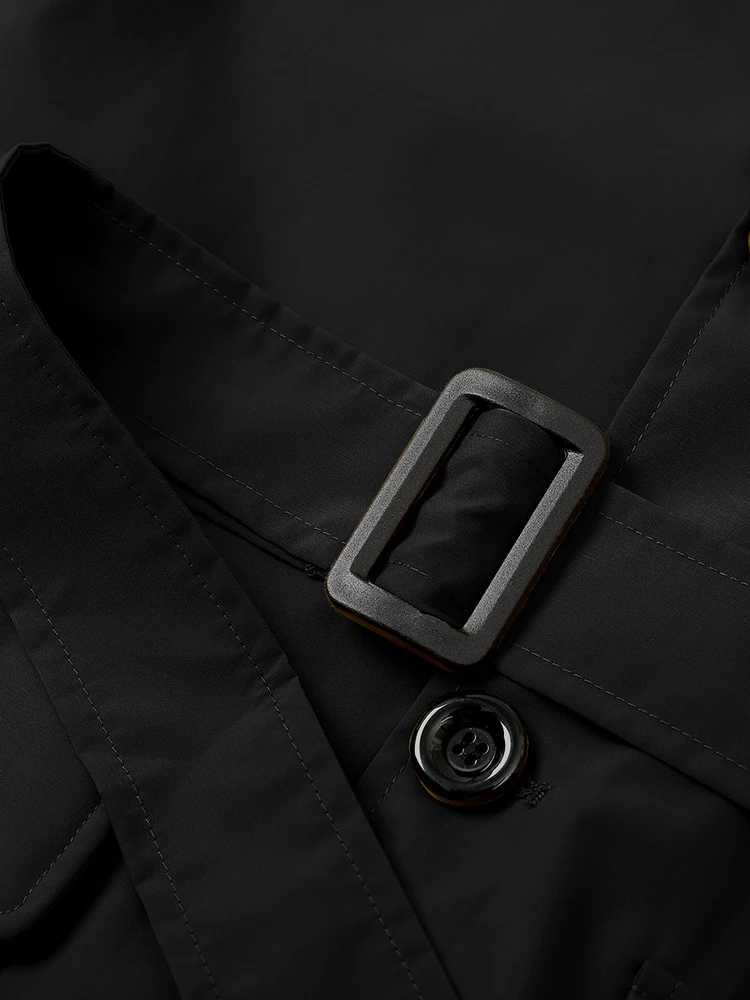 EU Size Mid-Length Single-Breasted Trench Coat Men Black Classic Elegant Windbreaker Stylish Loose Windproof Mens Jacket Outerwear W250815