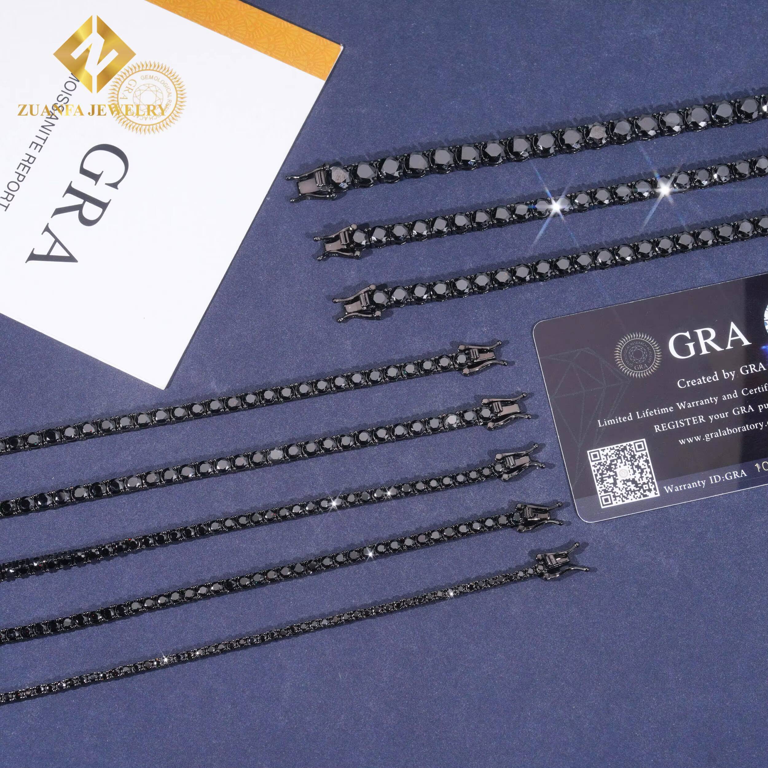 Black Moissanite Tennis Chain 925 Sterling Silver Moissanite GRA Certificate Tennis Chain Fashion Jewelry for Men Women Gift