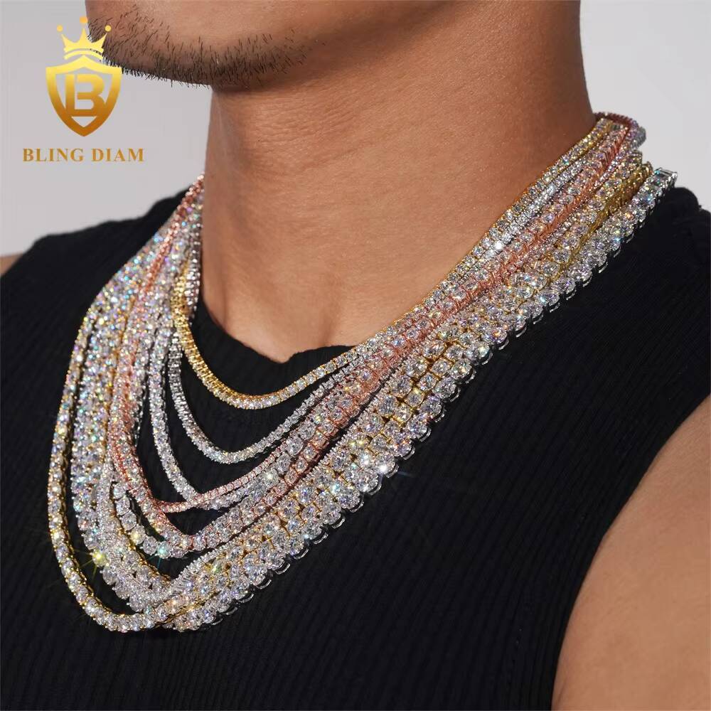 Pass Diamond Tester GRA Certificate Hip Hop 925 Sterling Silver 2mm-6.5mm Tennis Necklace Bracelet VVS Moissanite Tennis Chain