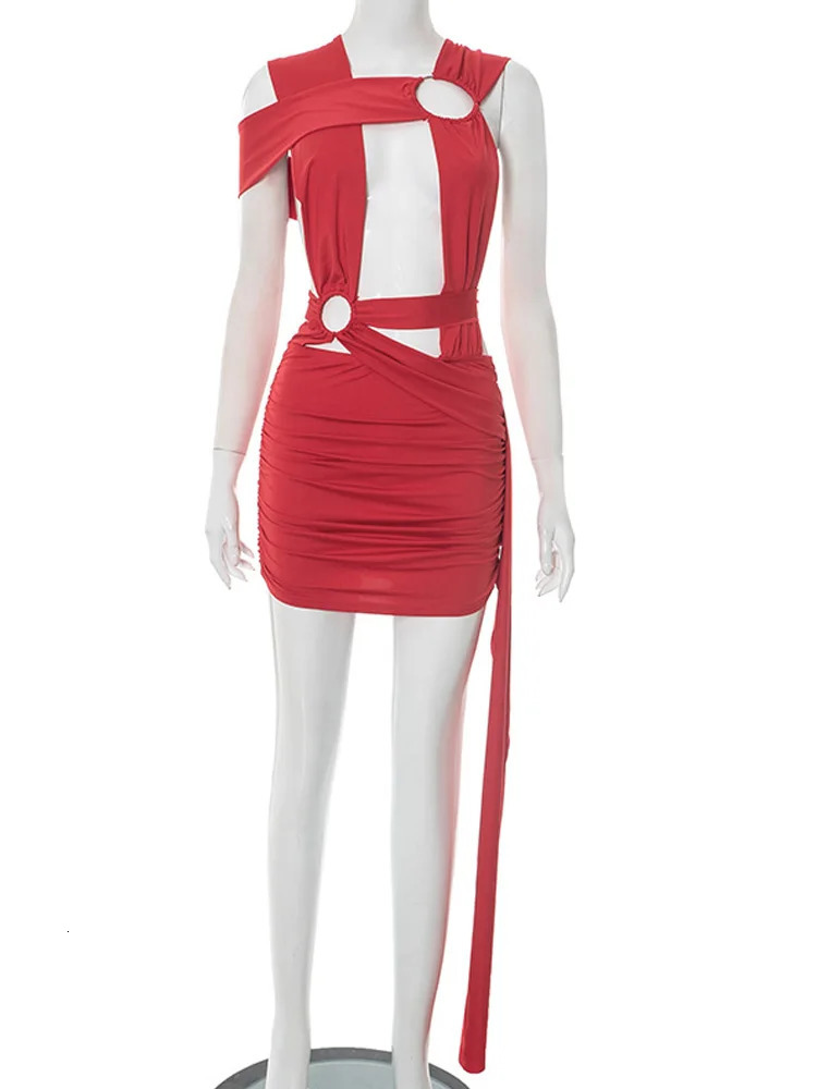 Beyprern Womens Cut Out O-Rings Metal Short Dress Sexy Hollow Out Long Straps Slim Night Out Party Dresses Clubwear Vestidos 250808