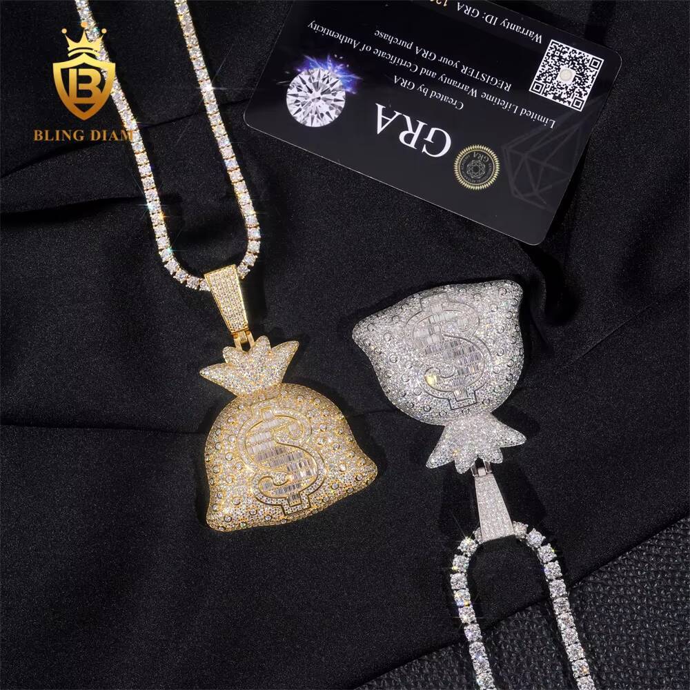 Wholesale Price Hip Hop Style Iced Out VVS1 Moissanite Pendant Money Bag Pendant Diamond Tester Hip Hop S925