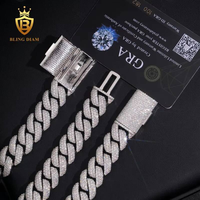 New Arrival Fashion VVS Moissanite Necklace 925 Silver Past Diamond Test 16mm Cuban Moissanite Chain Pass Diamond Tester