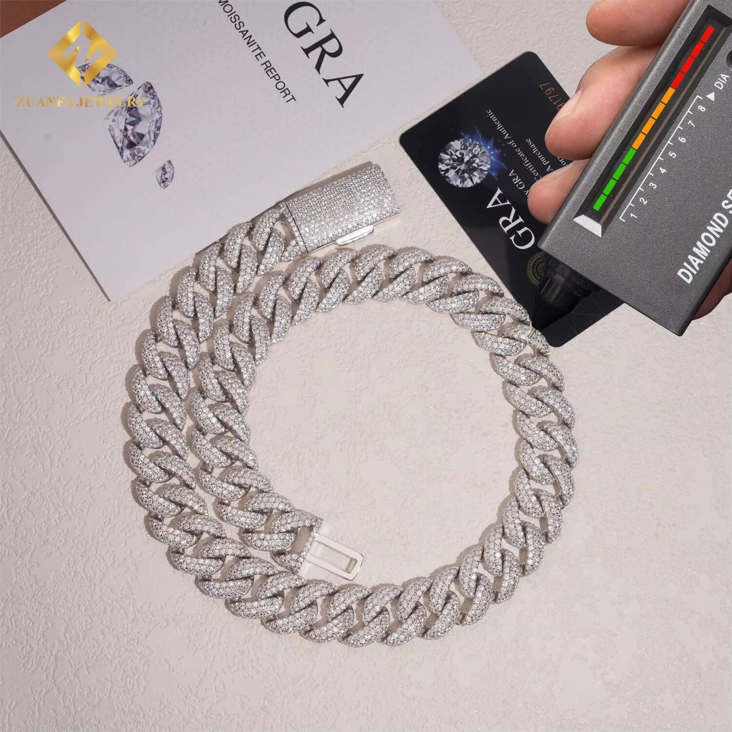 GRA Certificate Hip Hop Jewelry VVS Moissanite 18mm Cuban Link Chain Iced Out 925 Sterling Silver Men Fashion Chain Necklace