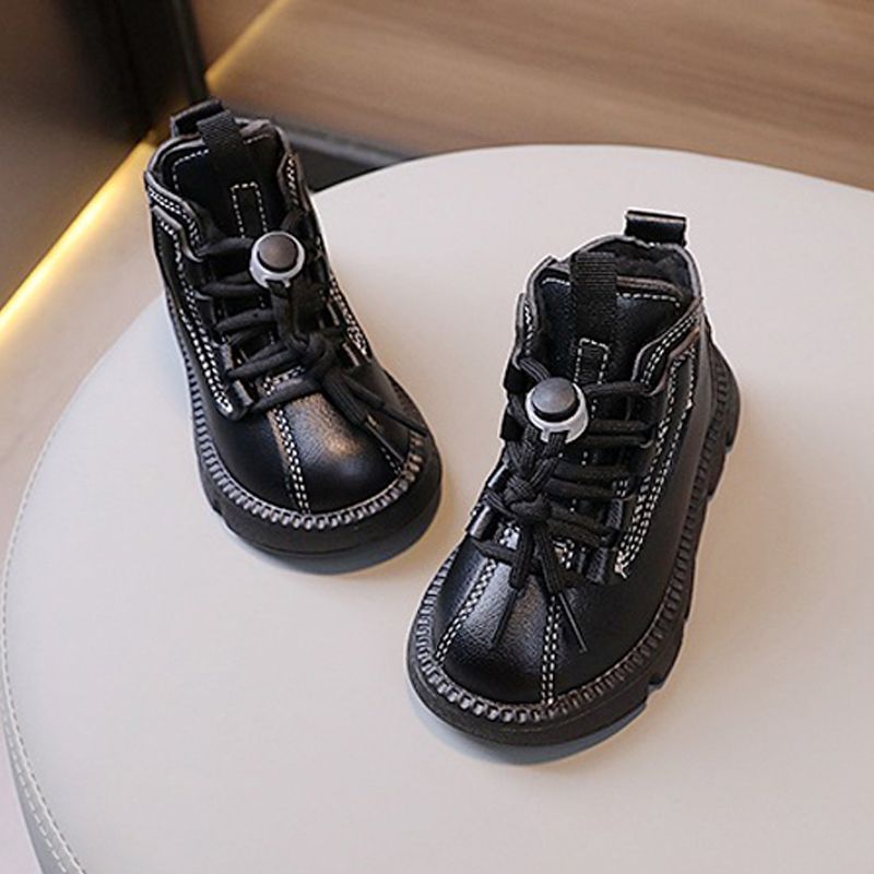 Winter Kids Snow Boots Thick Plush Warm Boys Cotton Shoes Kidsnest Fashion Toddler Leather Boots Waterproof Children Short Boots Sizes 21 - 30 US 5C-1