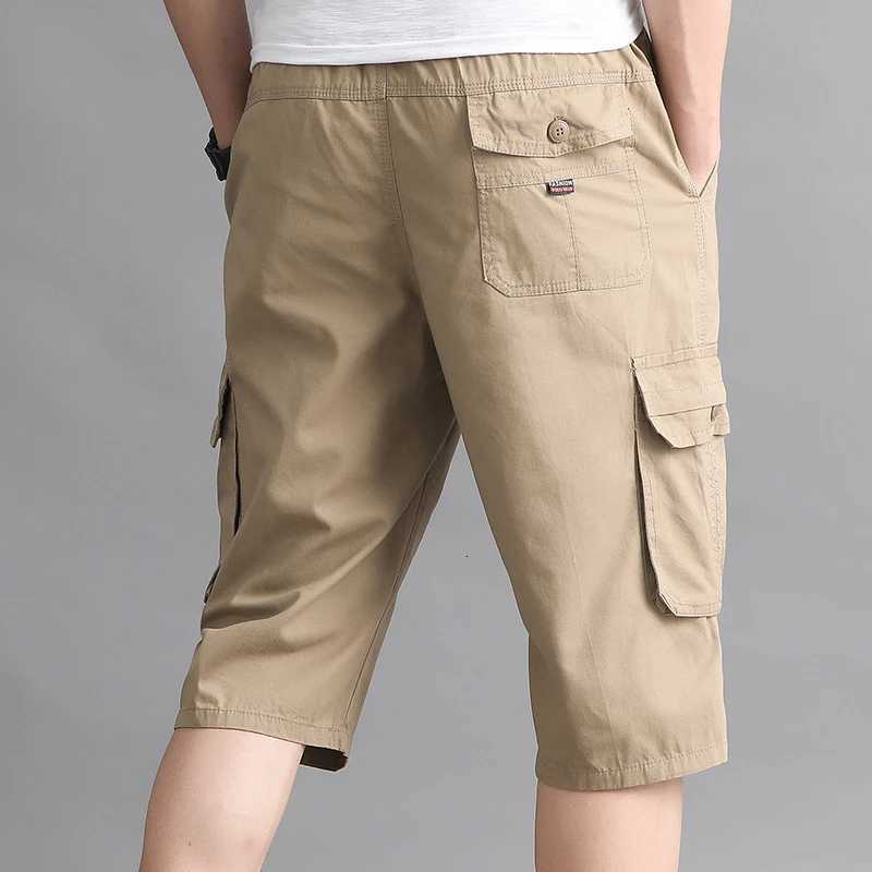 Mens Streetwear Casual Shorts Fashion Loose Straight Cargo Shorts Below Knee Cotton Joggers Shorts Man Cropped Pants Y250814