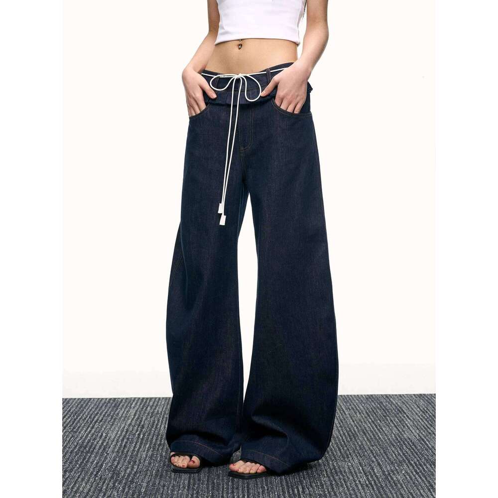 Retro Street Style Wide Leg Niche Design Floor Length Pants High Waisted Loose Jeans For Women