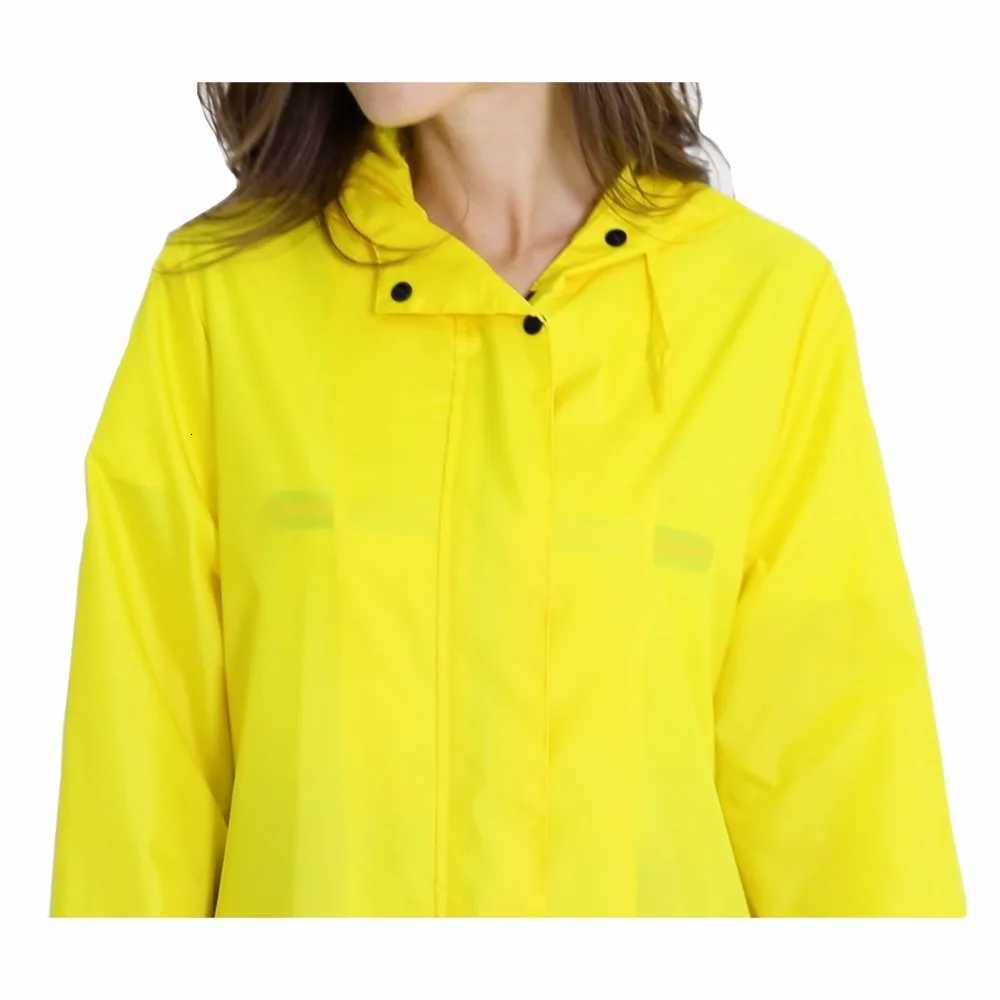 Womens Stylish Solid Yellow Rain Poncho Waterproof Raincoat with Hood and Pockets Y250814