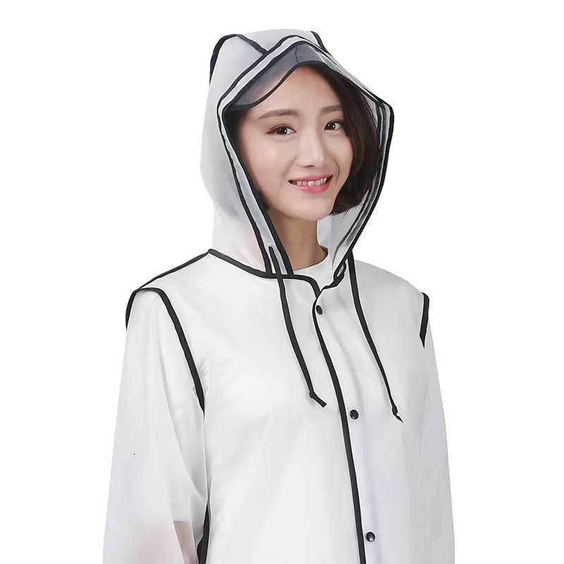 New Fashion EVA Women Poncho With Hat Ladies Waterproof Long Translucent Raincoat Adults Rain Coat Y250814