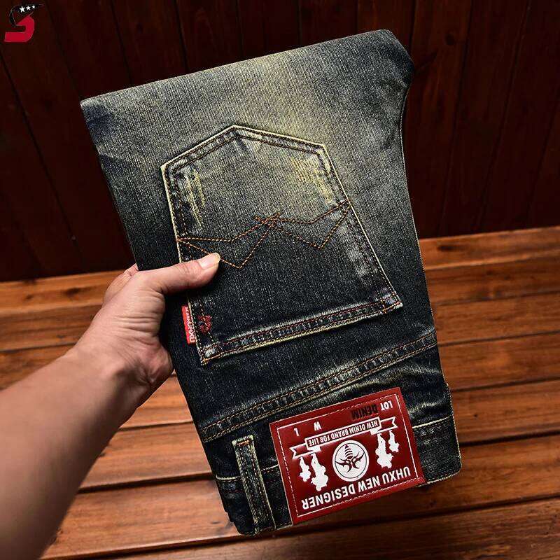Retro nostalgic jeans men's classic fashion 2024 New fall slim fit straight trendy casual all-matching denim long pants