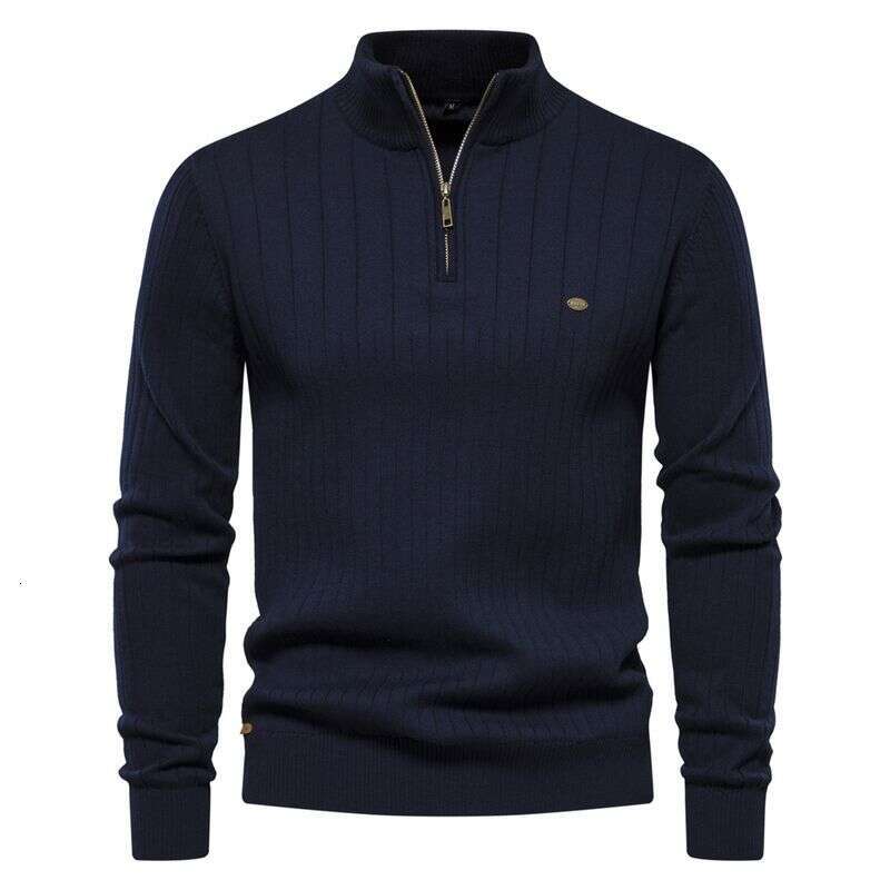 Clothing Stand Collar Men's Half Zip Solid Color Knitted Sweater High Quality