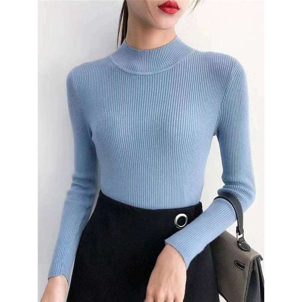 Autumn Winter Mock Neck Women Sweater Vintage Basic Solid Knitted Tops Casual Slim Pullover Korean Sweaters Simple Chic Jumpers