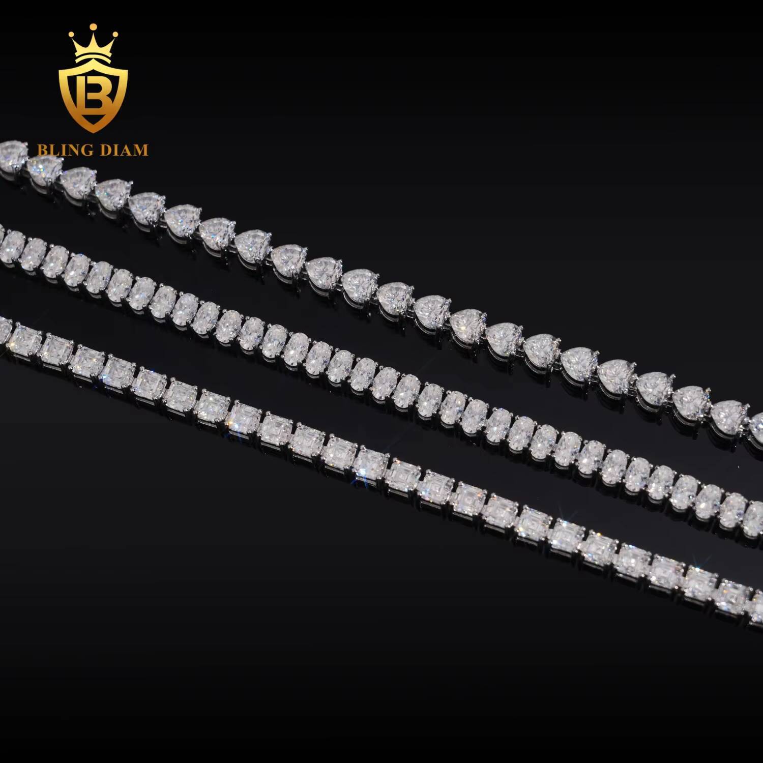 Hot Sale 4*6mm Iced Out Luxury Moissanite Diamond Tennis Necklace 925 Silver Moissanite Chain Bracelet Pass Diamond Tester