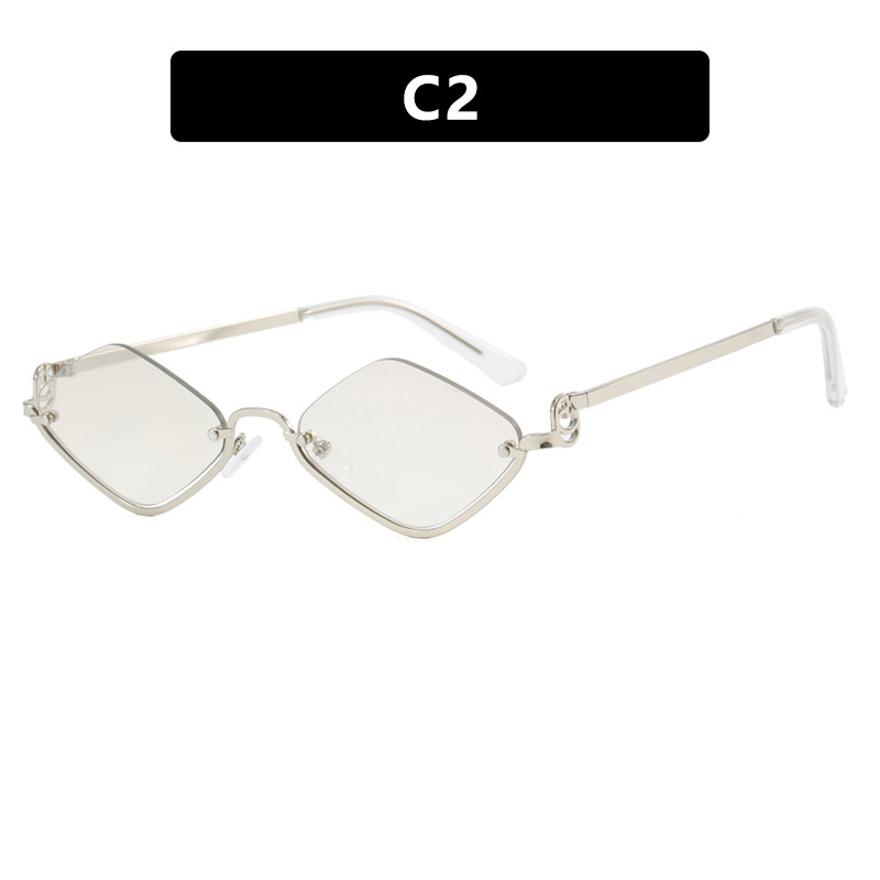 2025 New Arrival Unisex Semi Rimless Diamond Shaped Small Frame Metal Sunglasses Trendy European American Simple Stylish UV Protective Sunwear