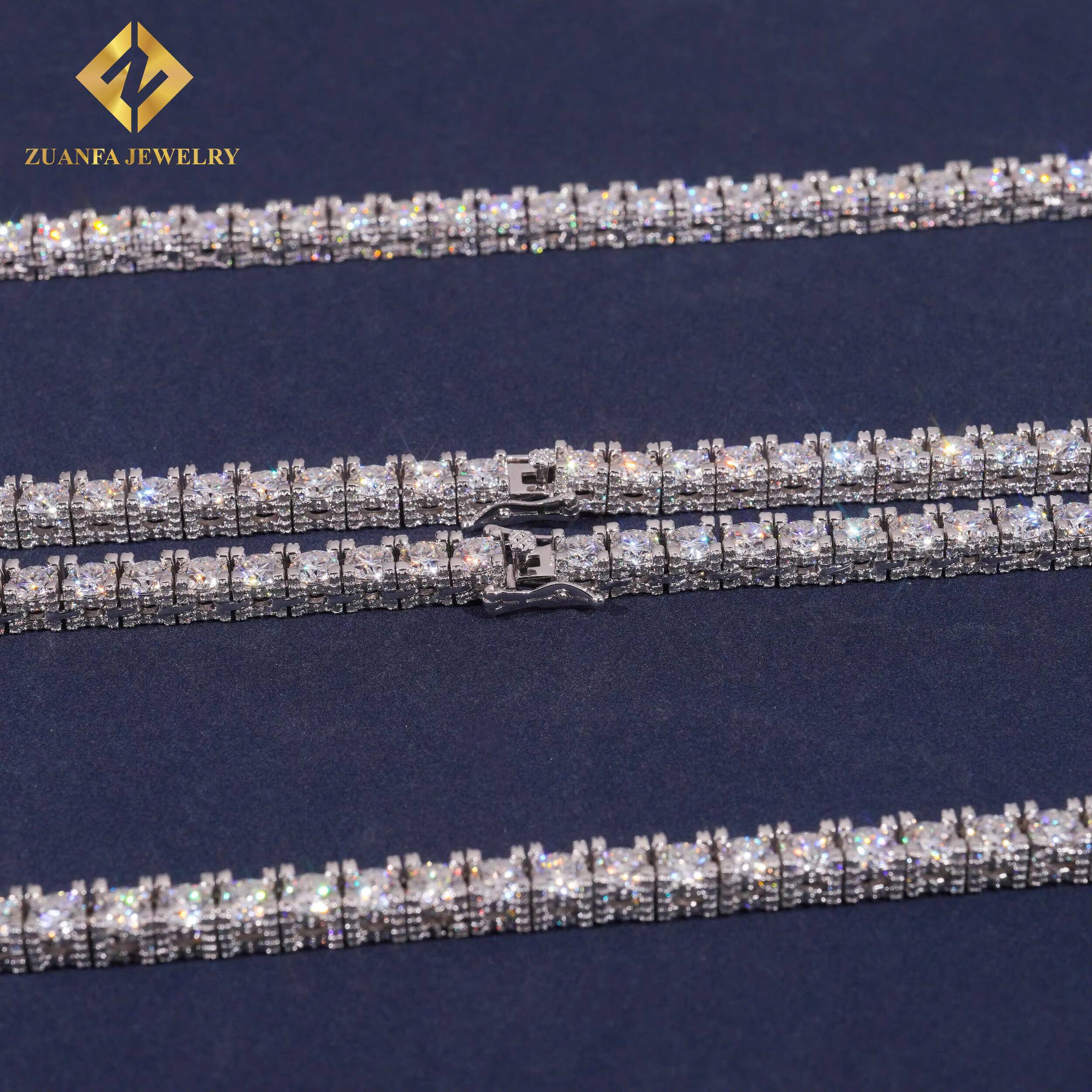 New RTS Luxury Tennis Chain 925 Silver Gold Plated Pass Diamond Tester GRA 5MM Moissanite Tennis Chain Side with Stone Necklace