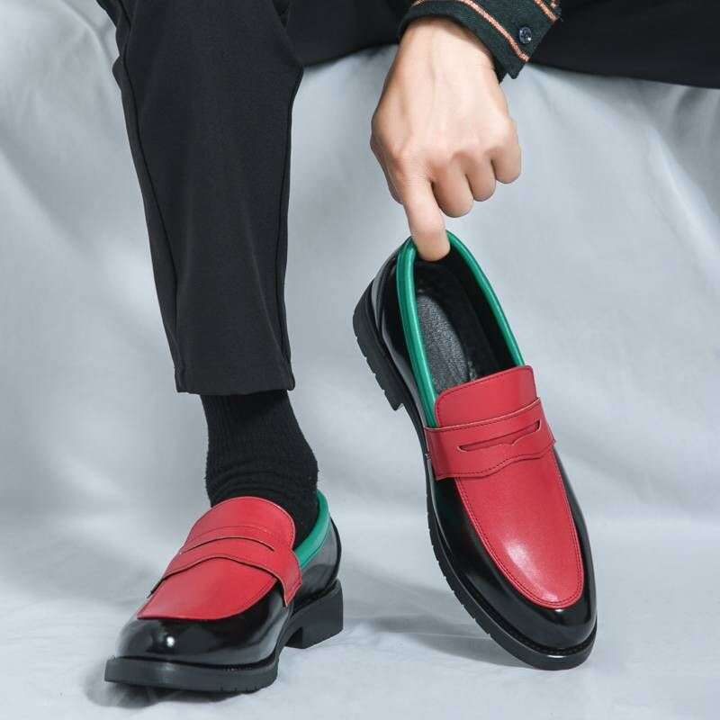 New Fashionable Black And White Color-blocking Business Casual Loafers Leather Pointed Toe Men's Banquet Dress Wedding Shoes