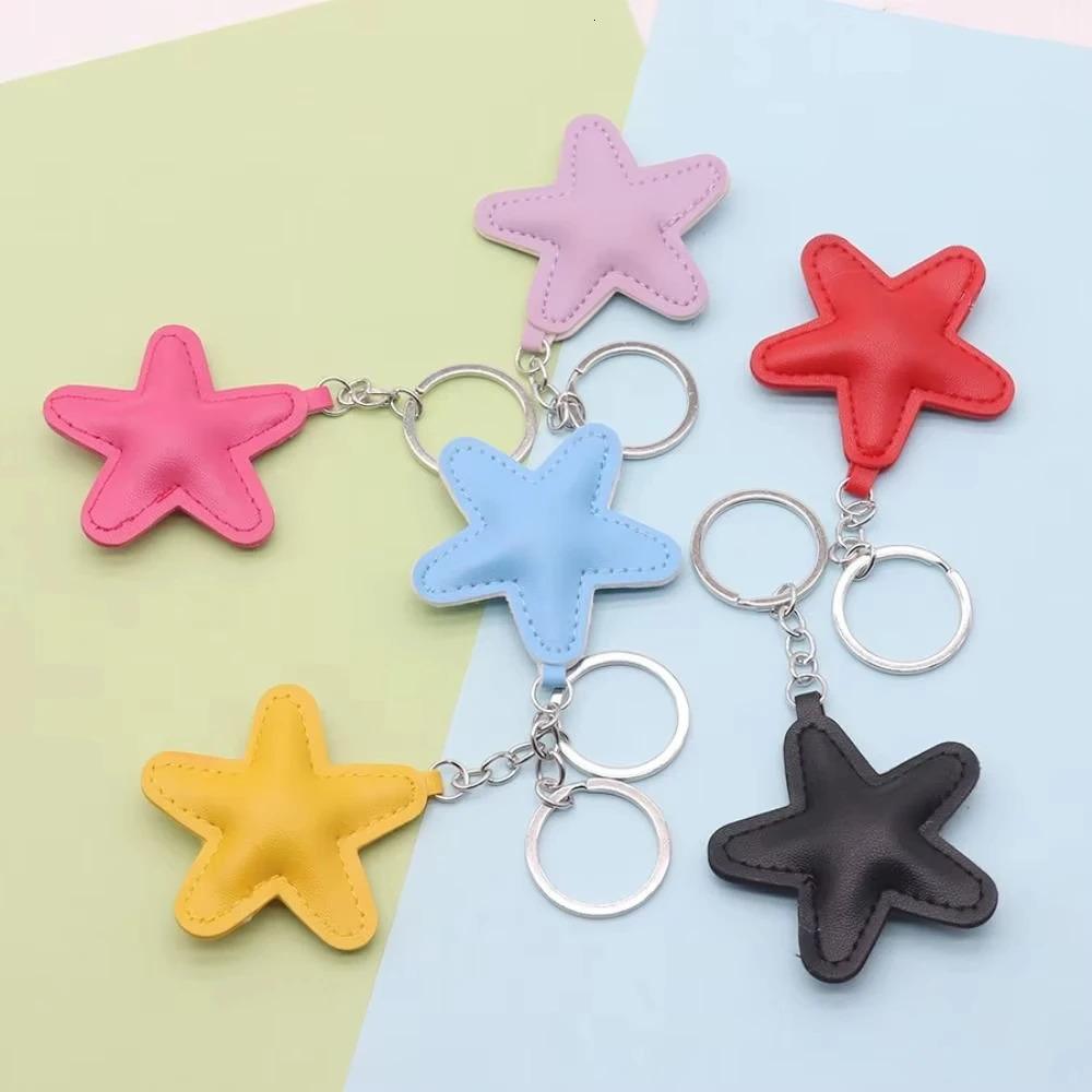 1pc Star Shape Keychain PU Leather Keyring Classic Car Key Holder Bag Hanger Colorful Pendant Simple Decoration 250804