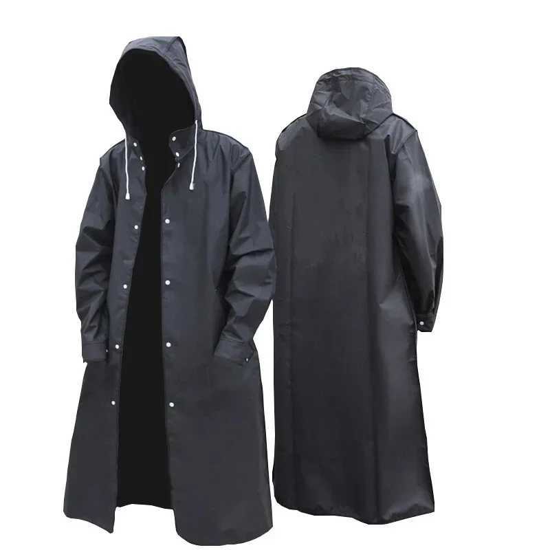 Black Fashion Adult Waterproof Long Raincoat for Women and Men Hooded Rain Coat for Outdoor Hiking Travel Fishing Climbing Thickened W250815