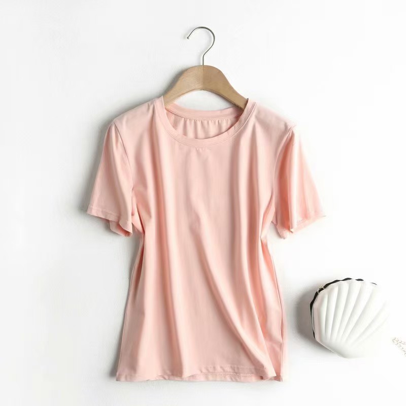 K2101 Mercerized cotton garden V-neck pure white T-shirt women's short-sleeved tops women's summer 2024 new slim mulberry silk T-shirt