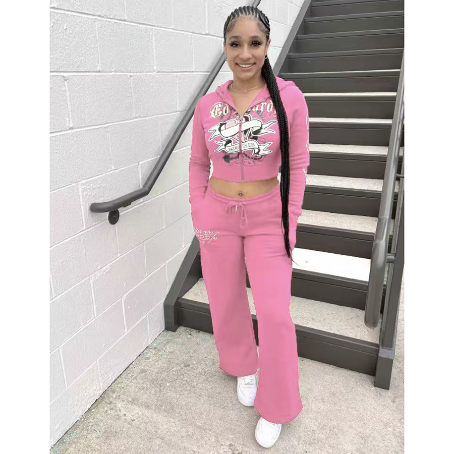 Women's Two-Piece Outfit: Trendy Casual Streetwear Set S-XXL - Fashionable Multi-Colored Print Clothing C260312