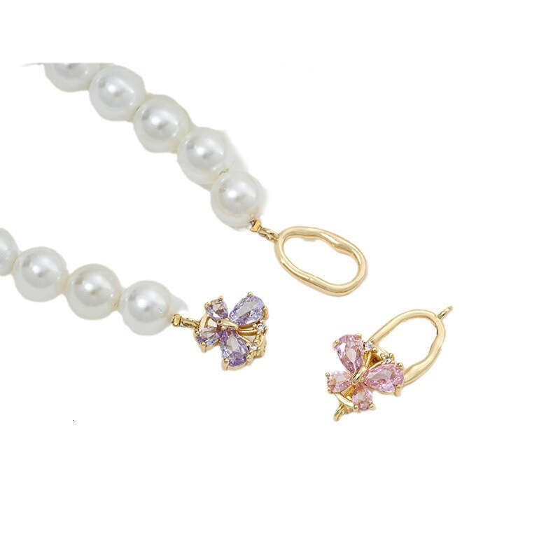 14K Copper Gold Plated Zircon Flower Butterfly Pearl DIY Handmade Necklace Accessories End Clasp