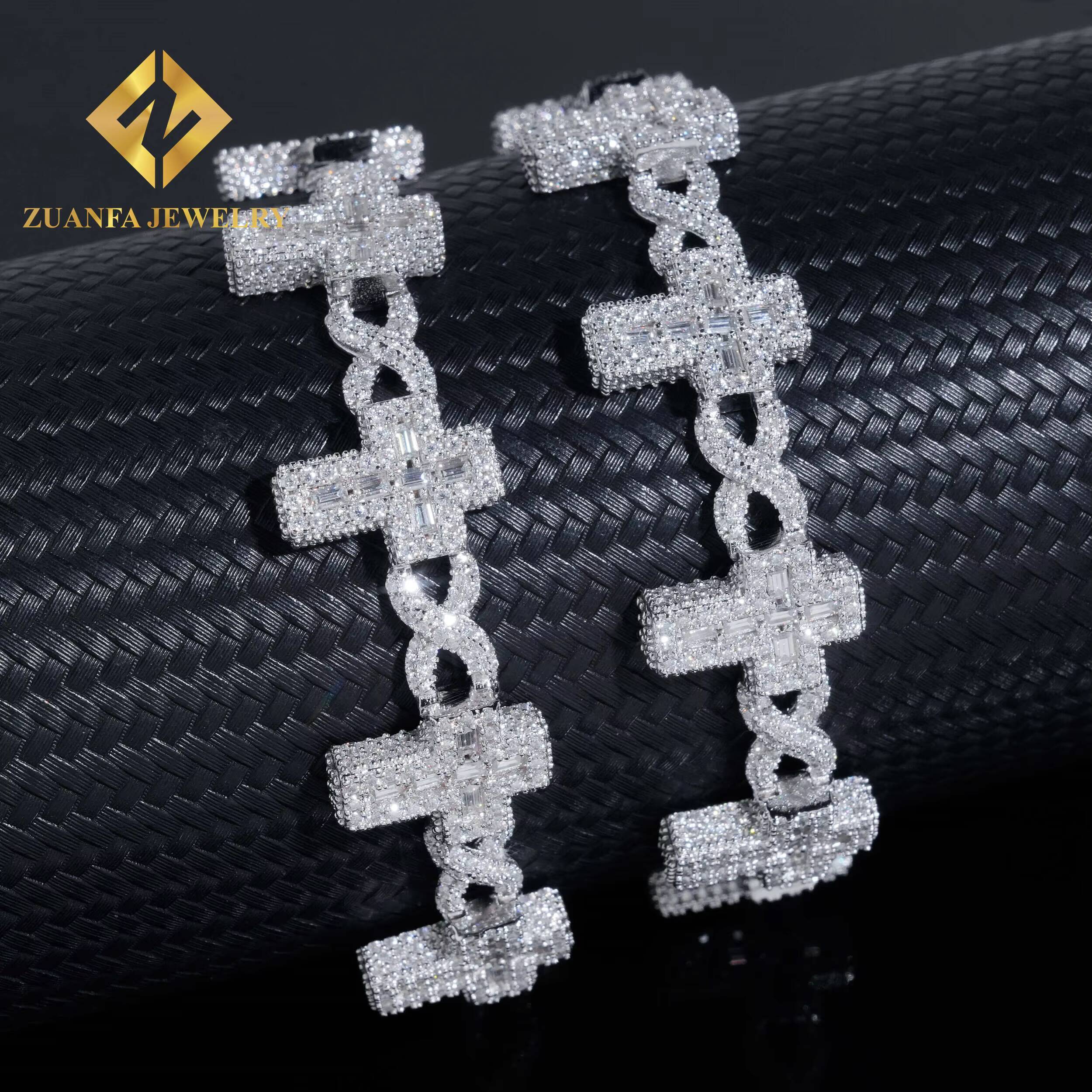 Hot Selling Rapper Hip Hop Style Moissanite Bracelets 925 Silver Infinity Cross Moissanite Cuban Link Chain Bracelet