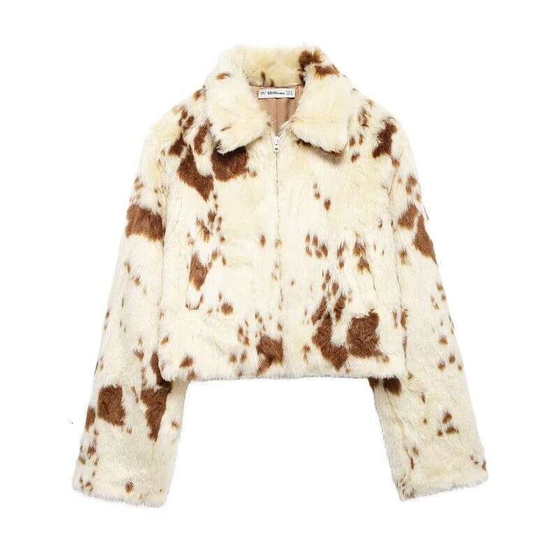 2024 Winter New Product Women's Clothing Animal Pattern Printed Artificial Fur Effect Jacket W03 5671