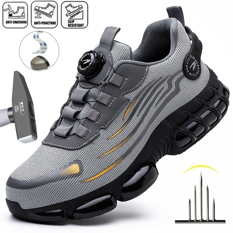 Rotary Buckle Work Safety Shoes For Men and Women Air Soft Sole Lightweight Protective Sneakers Breathable Boots w250801