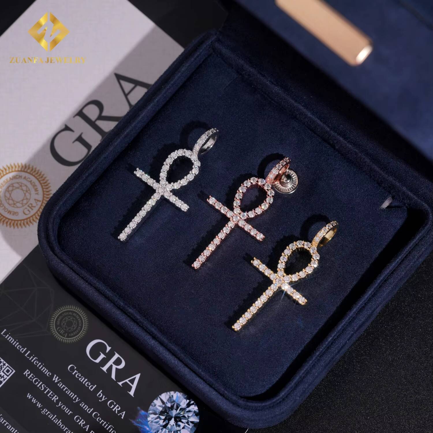 Hot Sale Pass Diamond Tester Iced Out Fire Pendant VVS Moissanite Cross Hip Hop Charm Pendant 925 Sterling Silver