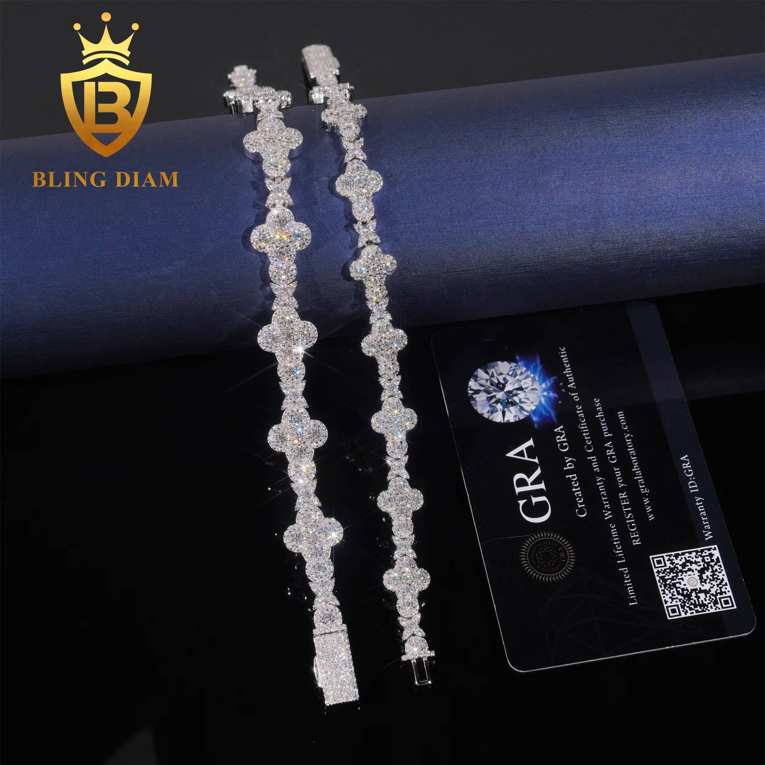 Factory Direct Hip Hop 10mm 13mm 925 Silver VVS Diamond Iced Out Cuban Link Chain Moissanite Cross Bracelet