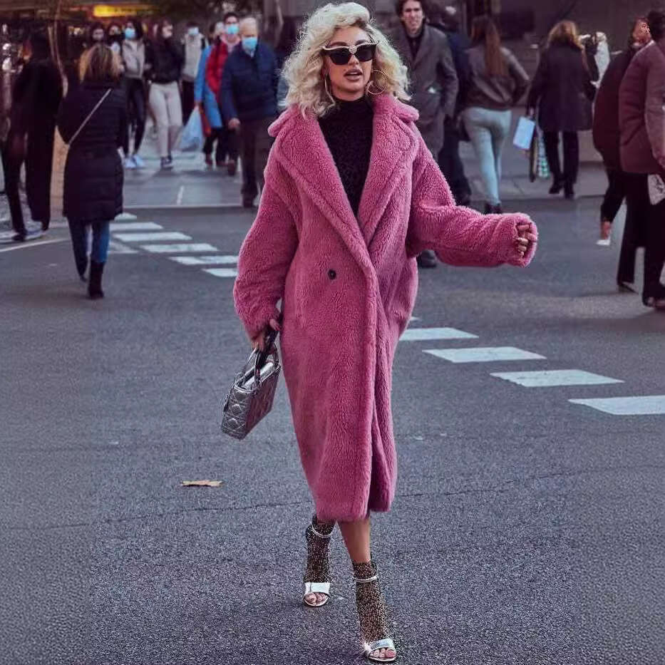 Autumn and winter loose fur one-piece faux fur jacket for women's mid to long windbreaker with lamb fur