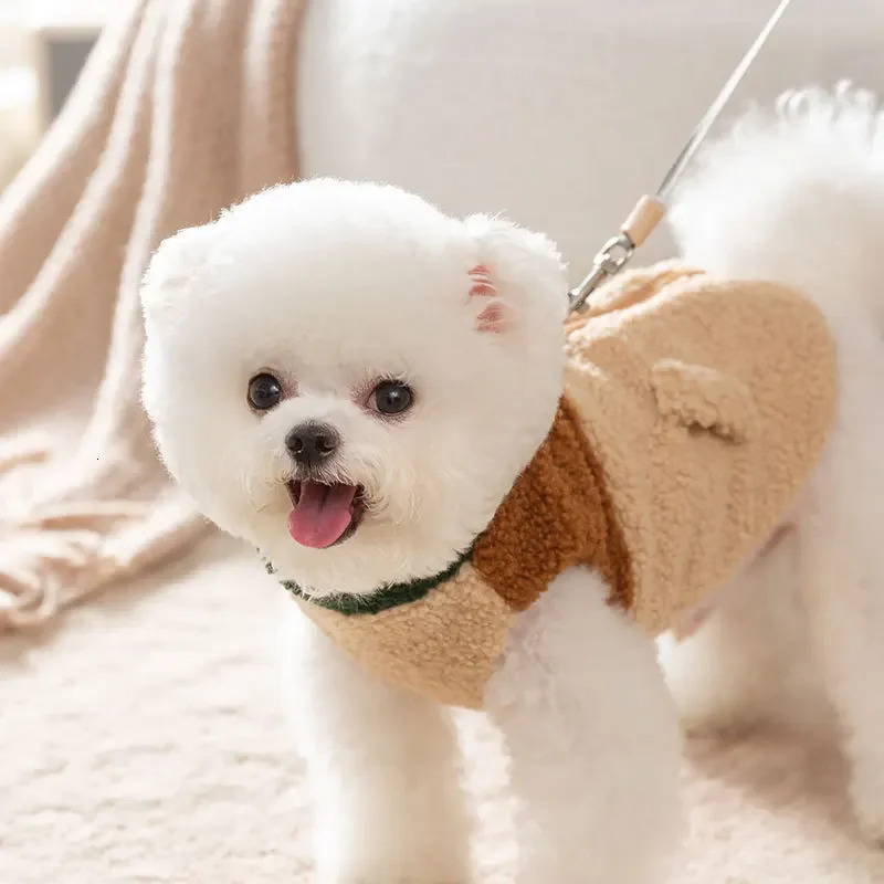 Autumn and Winter Dog Pet Lamb Fleece Color Block Traction Vest Cotton Coat Cat Thickened Teddy Clothes Puppy 250814