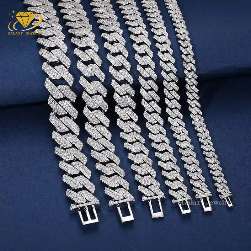 Fine Jewelry Iced Out Moissanite Chains 925 Silver 6mm-20mm Pass Diamond Tester Mens Bracelet Necklace Prong Cuban Link Chain