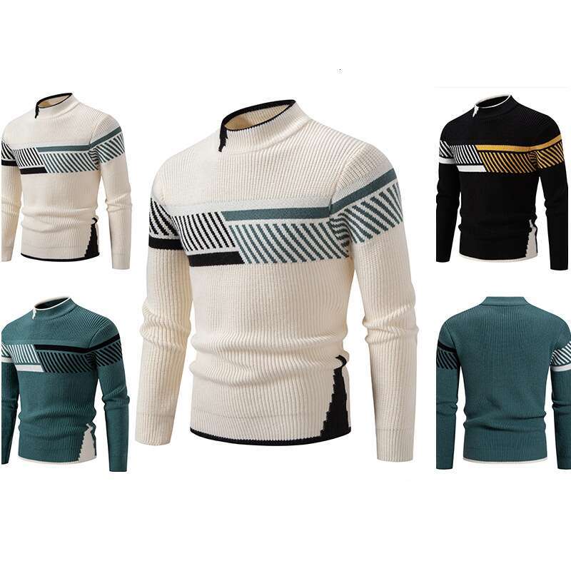 Men's Clothing New Casual Round Neck Sweater Brand Fashion Color Matching Knitted Bottoming Shirt Men's Top