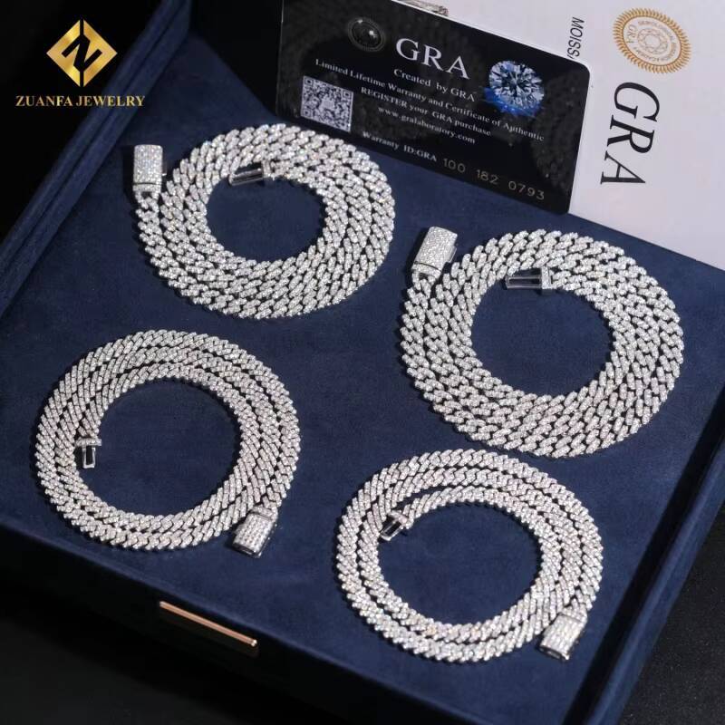 Fashion 6mm 5mm VVS Moissanite Cuban Link Chain Hip Hop 925 Sterling Silver With GRA Certificate Pass Diamond Tester
