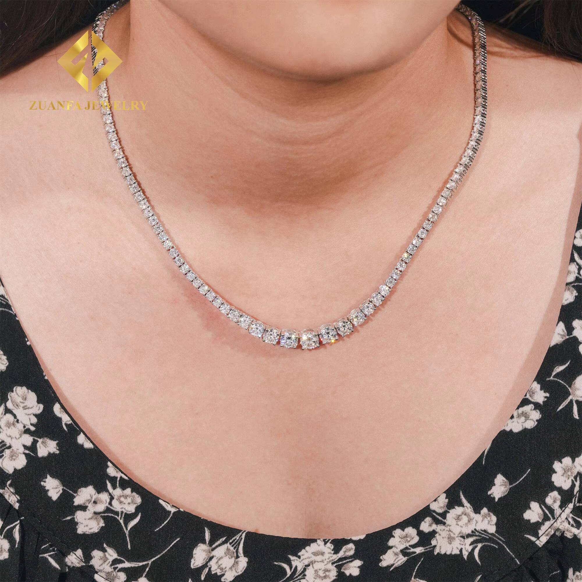 New Design Elegant Women Jewelry 3mm 925 Sterling Silver White Gold Plated VVS1 Moissanite Diamond Cluster Tennis Chain